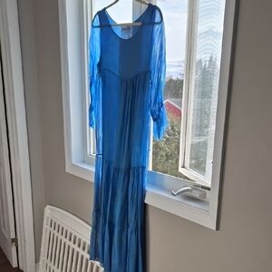 GUISY Blue Sheer Maxi Dress - Lightweight Layered Women's Dress